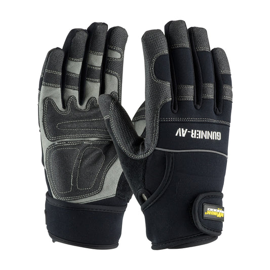 Maximum Safety 120-4400/S Gunner AV Synthetic Leather Palm with Anti-Vibration Pads and PVC Grip - Wrist Strap