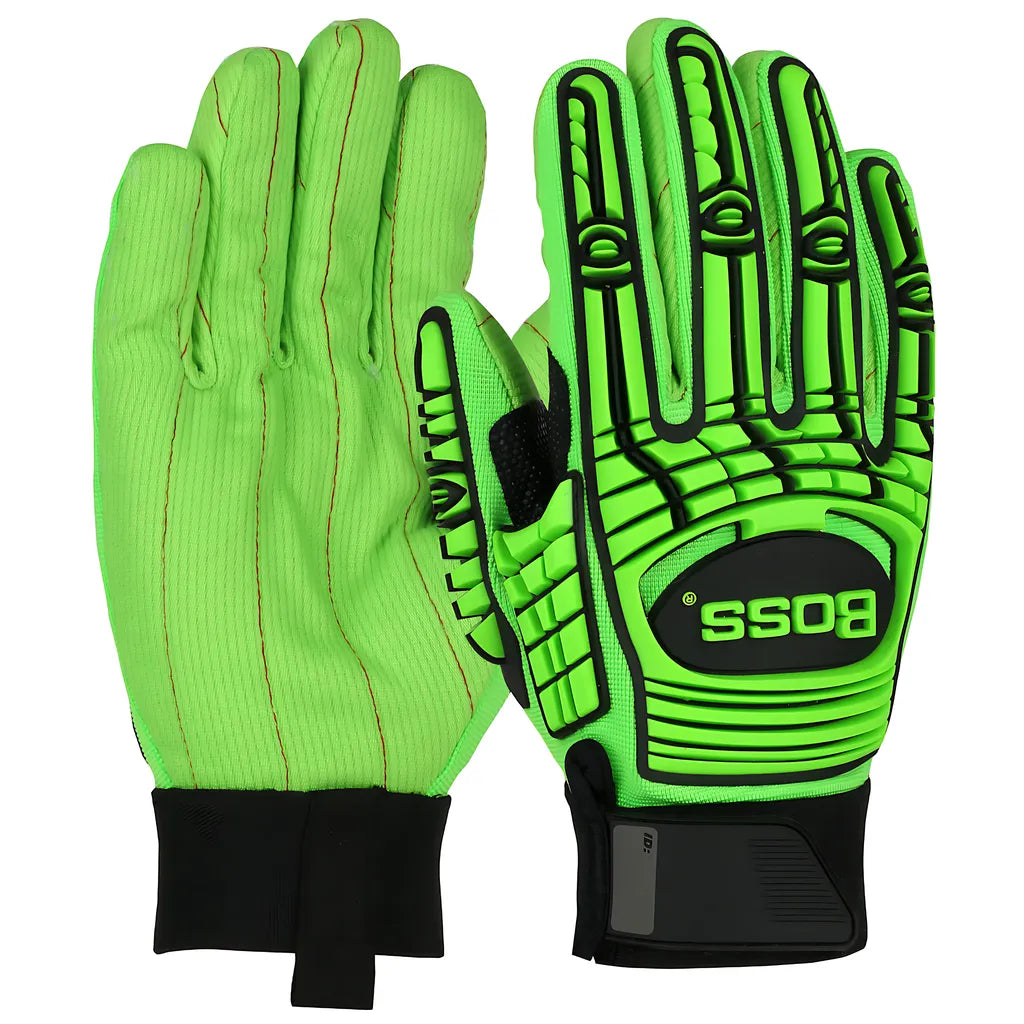 Boss 120-Mp2100/L Green Corded Cotton Palm And Spandex Back – Tpr Impact Protection 120-MP2100L-8361