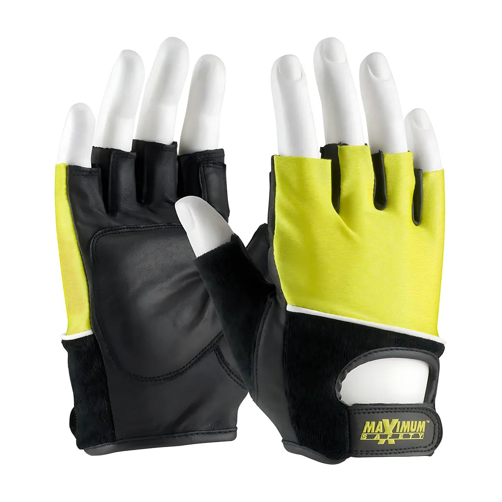 Maximum Safety 122-Av70/M Leather Palm Lifting Gloves With Reinforced Padded Palm Insert -   Hi-Vis Yellow Cotton Back 122-AV70M-8426