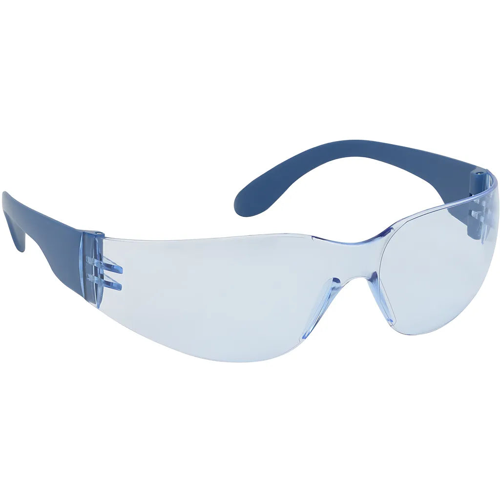 Bouton Optical 250-01-D553 Rimless Safety Glasses With Blue Metal Detectable Temple, Light Blue Lens And Anti-Scratch / Fogless 3Sixty Coating 250-01-D553-11181