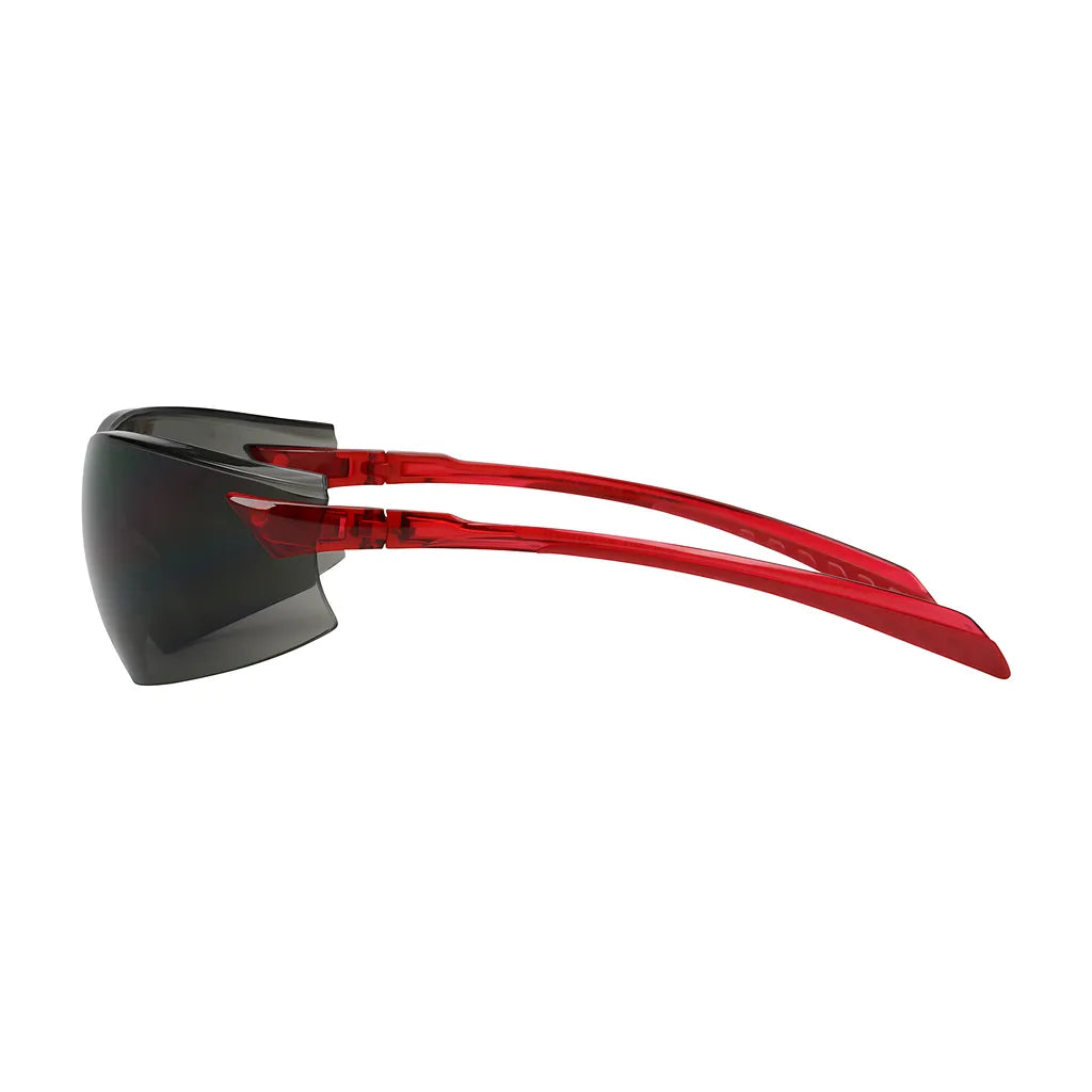 Bouton Optical 250-45-1021 Rimless Safety Glasses With Red Temple, Gray Lens And Anti-Scratch / Anti-Fog Coating 250-45-1021-11341