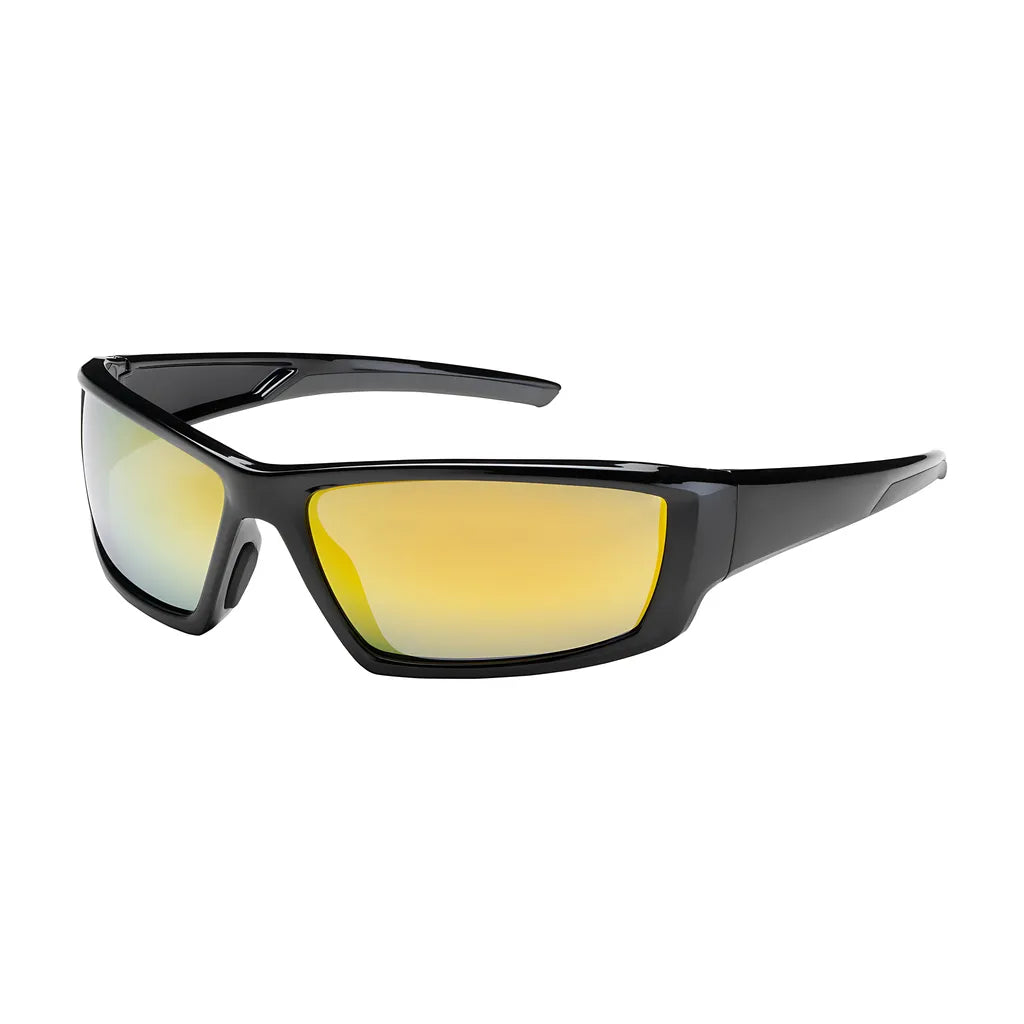 Bouton Optical 250-47-0007 Full Frame Safety Glasses With Black Frame, Gold Mirror Plus Lens And Anti-Scratch / Anti-Reflective Coating 250-47-0007-11357