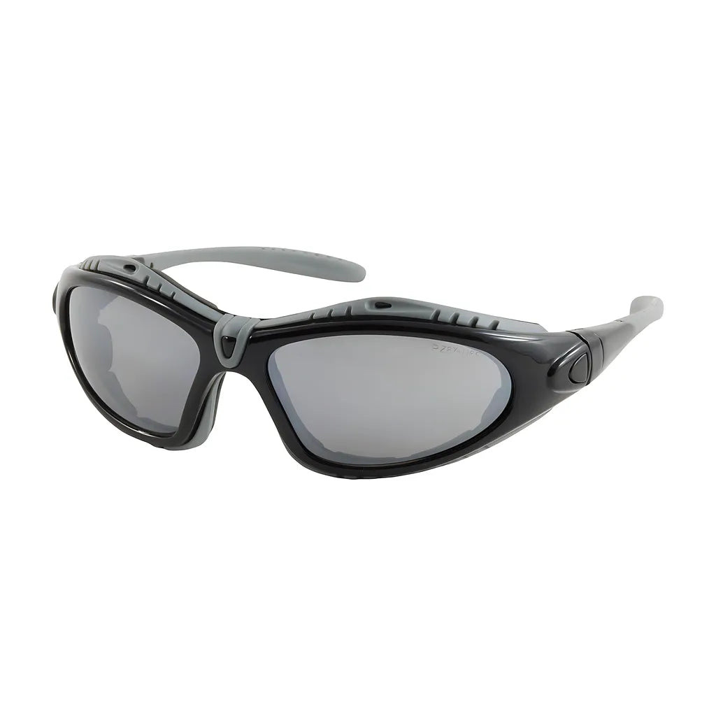 Bouton Optical 250-50-0425 Full Frame Safety Glasses With Black Frame, Foam Padding, Silver Mirror Lens And Anti-Scratch / Anti-Fog Coating 250-50-0425-11377