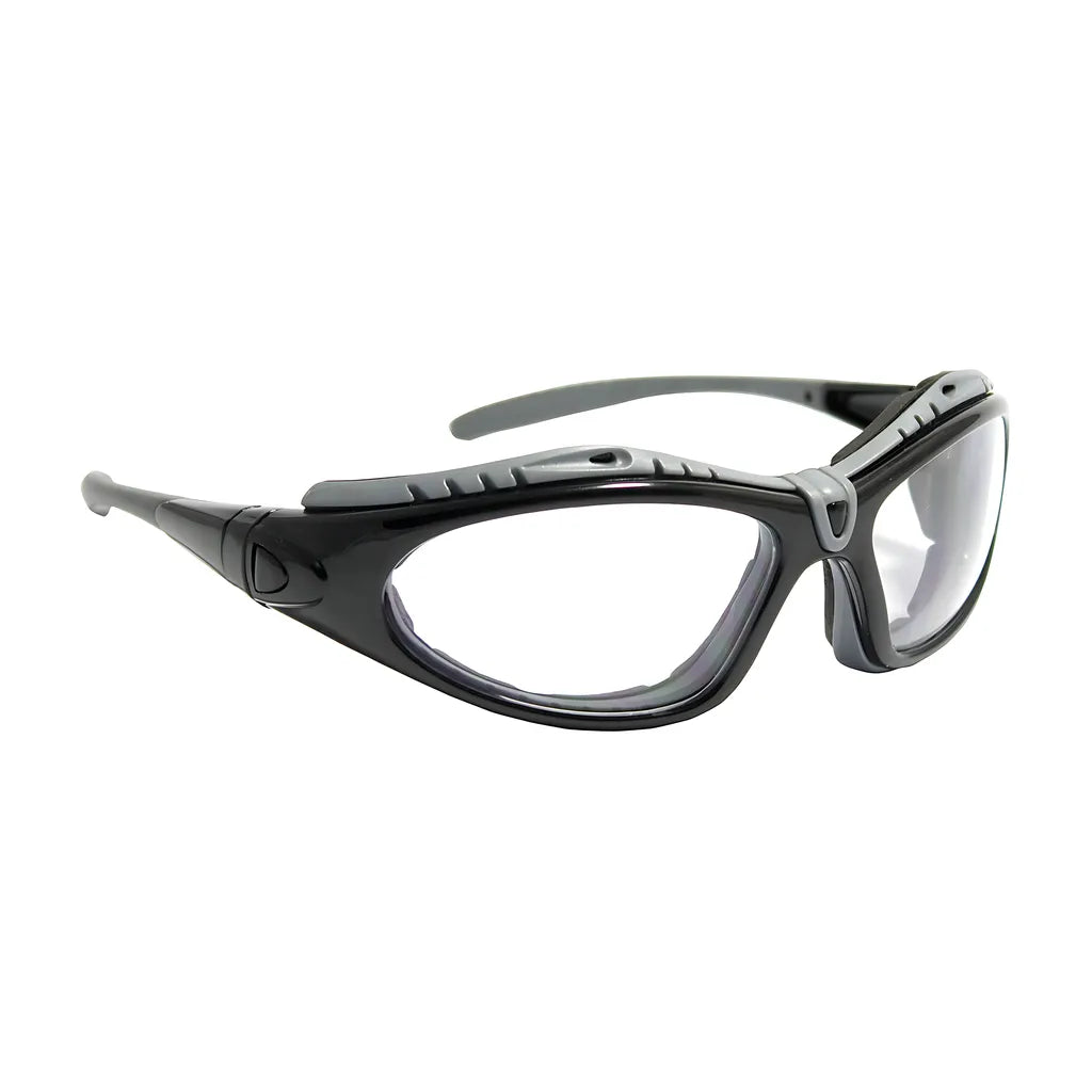 Bouton Optical 250-50-0520 Full Frame Safety Glasses With Black Frame, Foam Padding, Clear Lens And Anti-Scratch / Fogless 3Sixty Coating 250-50-0520-11386