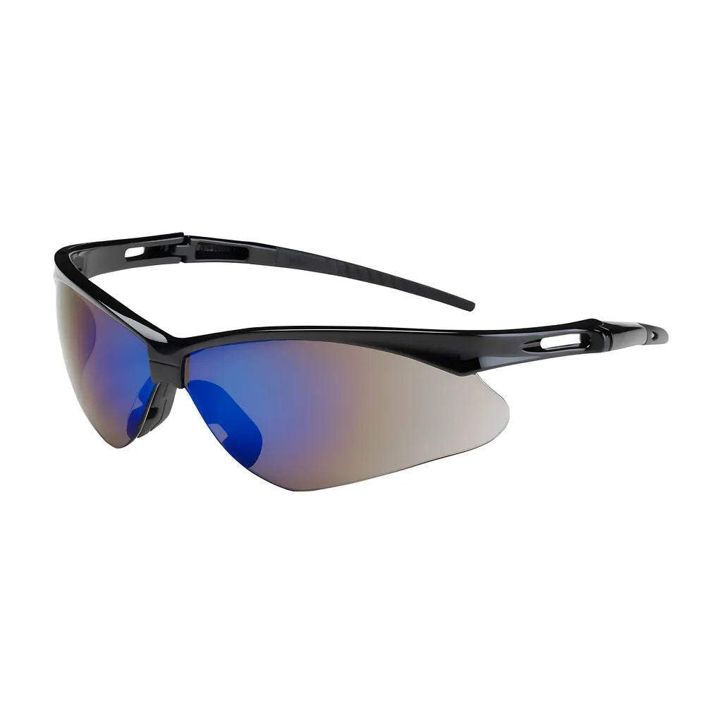 Bouton Optical 250-An-10115 Semi-Rimless Safety Glasses With Black Frame, Blue Mirror Lens And Anti-Scratch Coating 250-AN-10115-11457