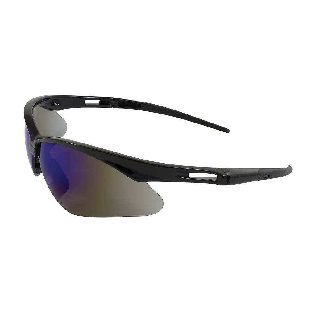 Bouton Optical 250-An-10115 Semi-Rimless Safety Glasses With Black Frame, Blue Mirror Lens And Anti-Scratch Coating 250-AN-10115-11458