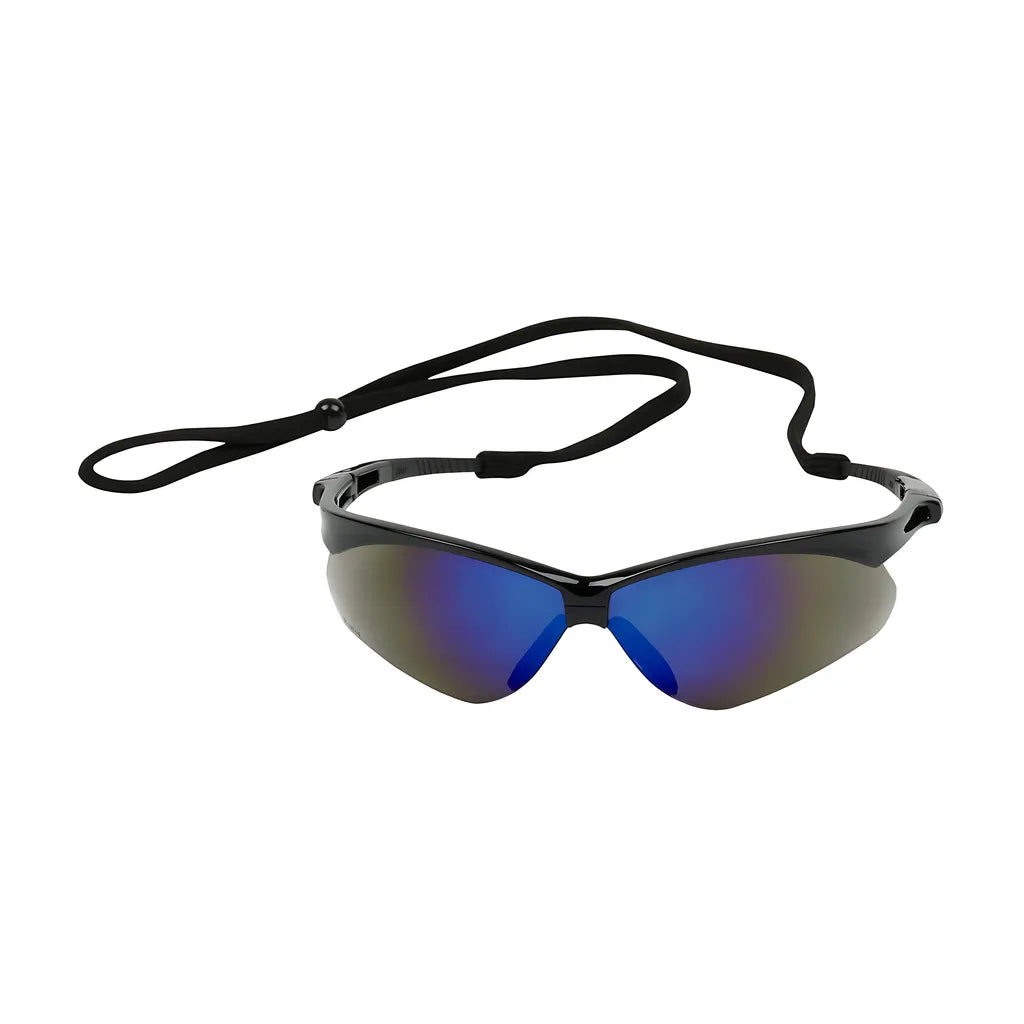 Bouton Optical 250-An-10115 Semi-Rimless Safety Glasses With Black Frame, Blue Mirror Lens And Anti-Scratch Coating 250-AN-10115-11459