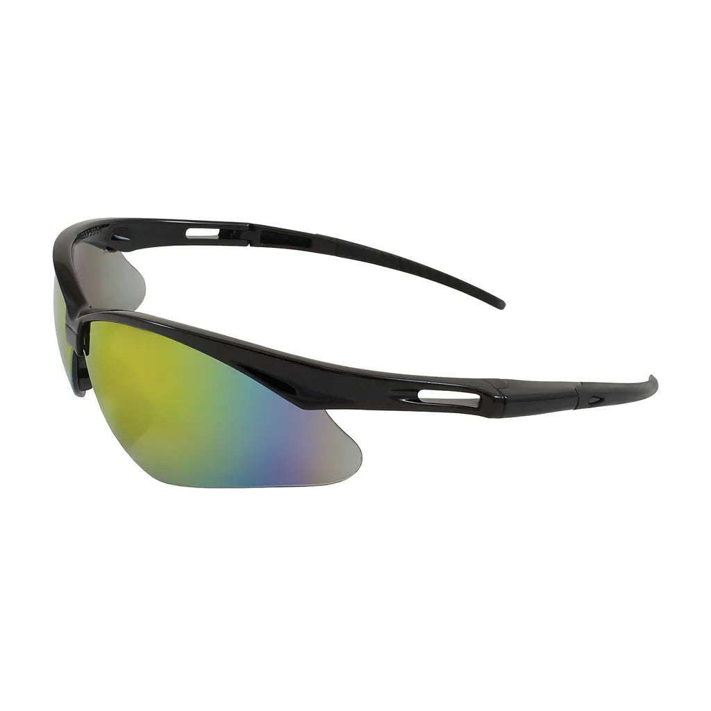 Bouton Optical 250-An-10116 Semi-Rimless Safety Glasses With Black Frame, Red Mirror Lens And Anti-Scratch Coating 250-AN-10116-11461