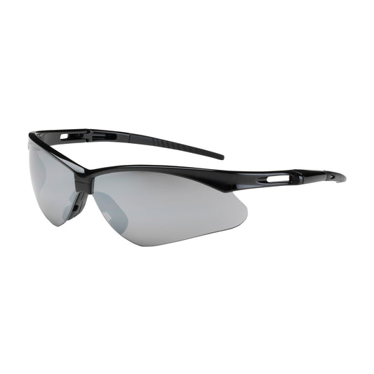 Bouton Optical 250-AN-10125 Semi-Rimless Safety Glasses with Black Frame, Silver Mirror Lens and Anti-Scratch Coating