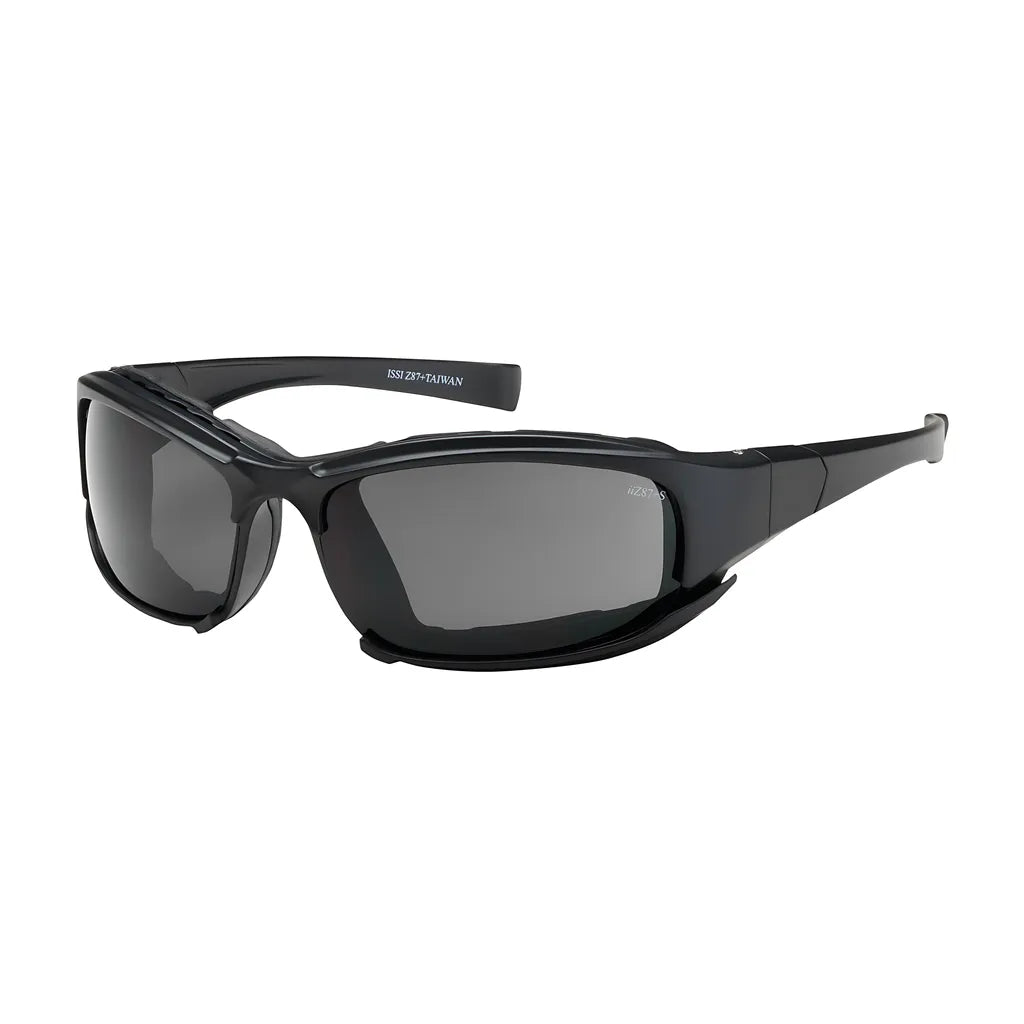 Bouton Optical 250-Ce-10091 Full Frame Safety Glasses With Black Frame, Rubber Foam Padding, Gray Lens And Anti-Scratch / Anti-Fog Coating 250-CE-10091-11499