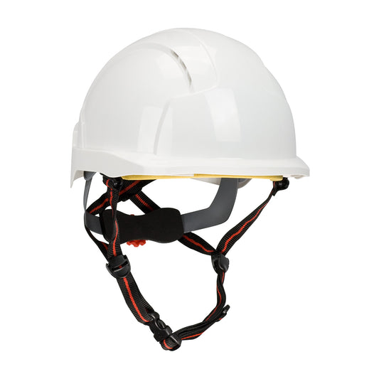 JSP 280-AJS260-10 Industrial Height Safety Helmet with ABS Plastic Shell, EPS Impact Liner, Polyester Suspension, Wheel Ratchet Adjustment and 4-Point Chin Strap