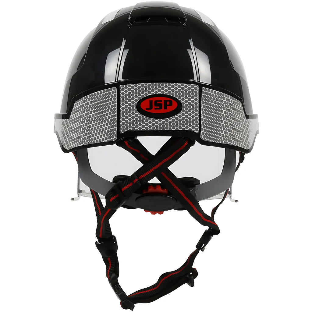 Jsp 280-Evlv-Ch-11Sr Type I, Vented Industrial Safety Helmet With Fully Adjustable Four Point Chinstrap, Lightweight Abs Shell, Integrated Ansi Z87.1 Eye Protection, 6-Point Polyester Suspension And Wheel Ratchet Adjustment 280-EVLV-CH-11SR-12022