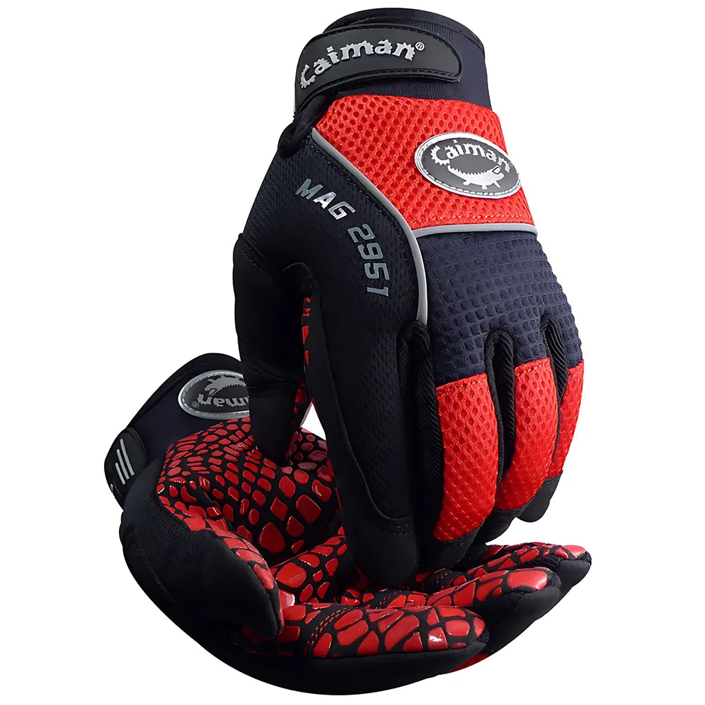 Caiman 2951-3 Multi-Activity Glove With Silicone Grip On Synthetic Leather Palm And Red Airmesh Back 2951-3-12836