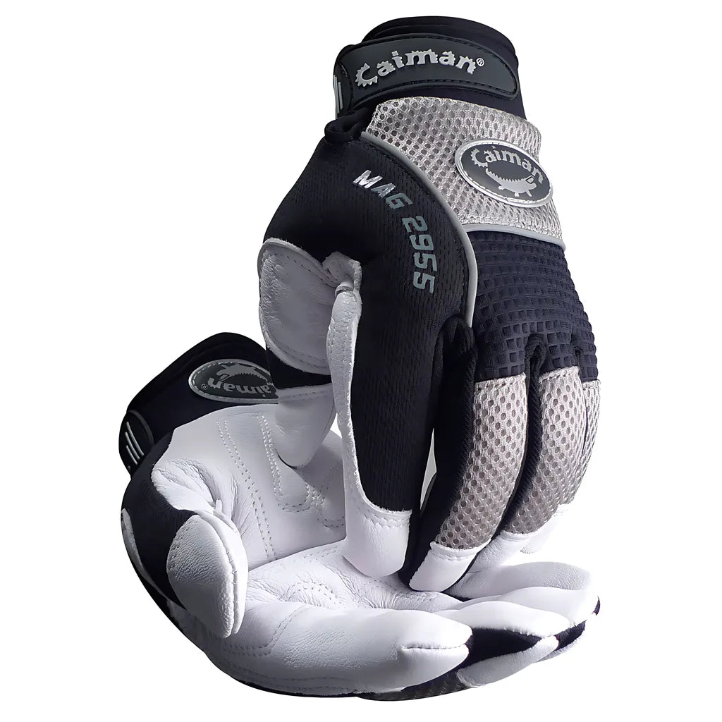 Caiman 2955-7 Multi-Activity Glove With Padded Goat Grain Leather Palm And Gray Airmesh Back 2955-7-12845