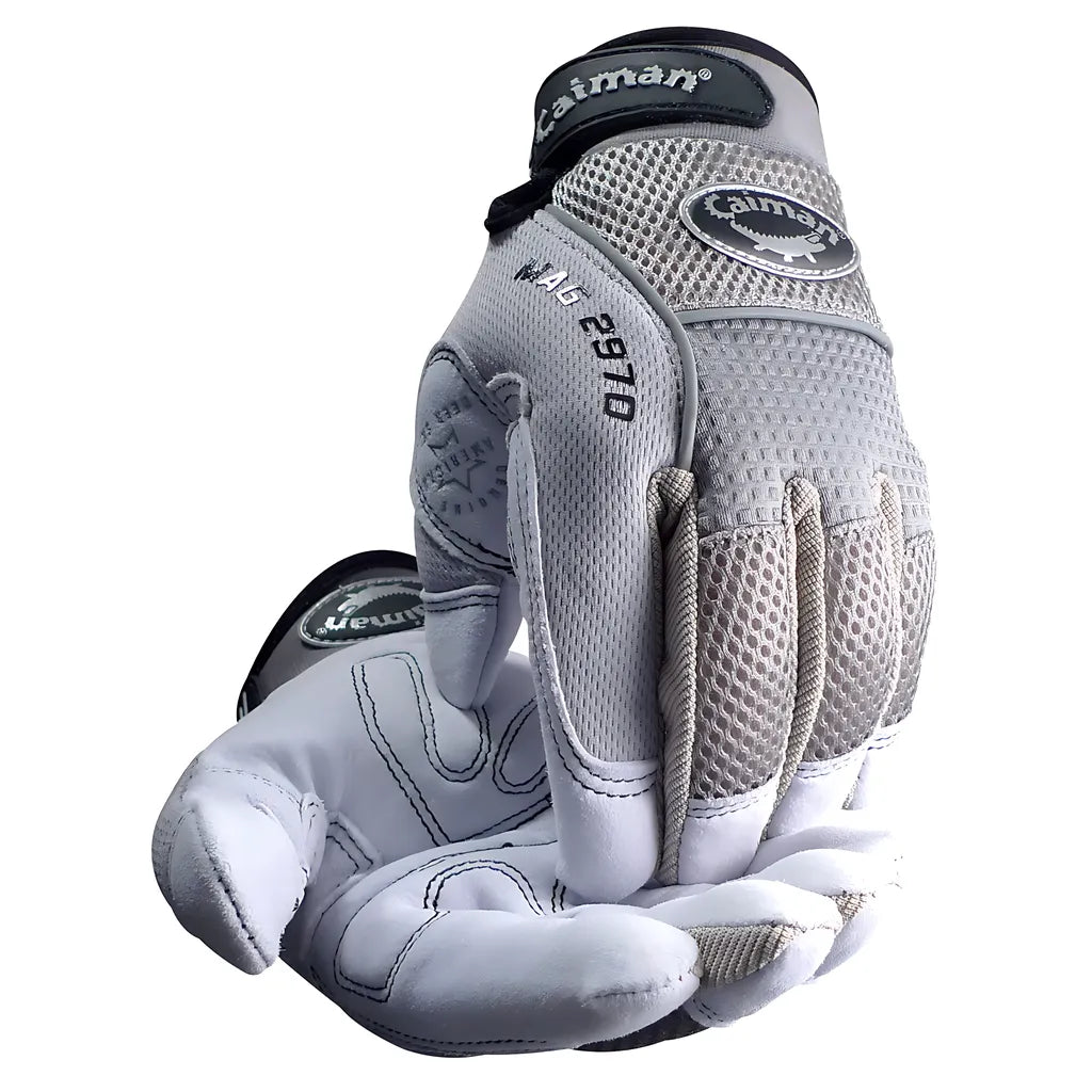 Caiman 2970-6 Multi-Activity Glove With Padded Deerskin Leather Palm And Gray Airmesh Back 2970-6-12879
