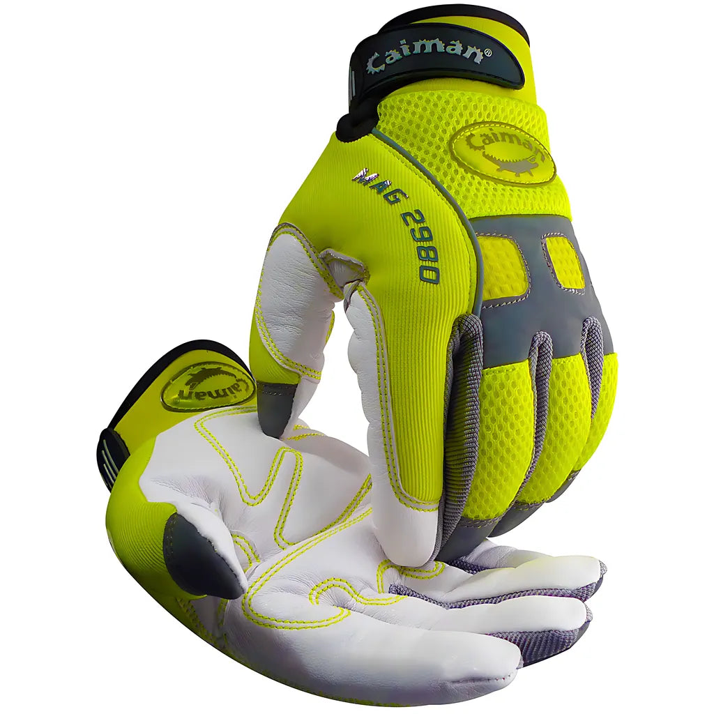 Caiman 2980-5 Multi-Activity Glove With Goat Grain Leather Palm And Hi-Vis Yellow Airmesh Back 2980-5-12889