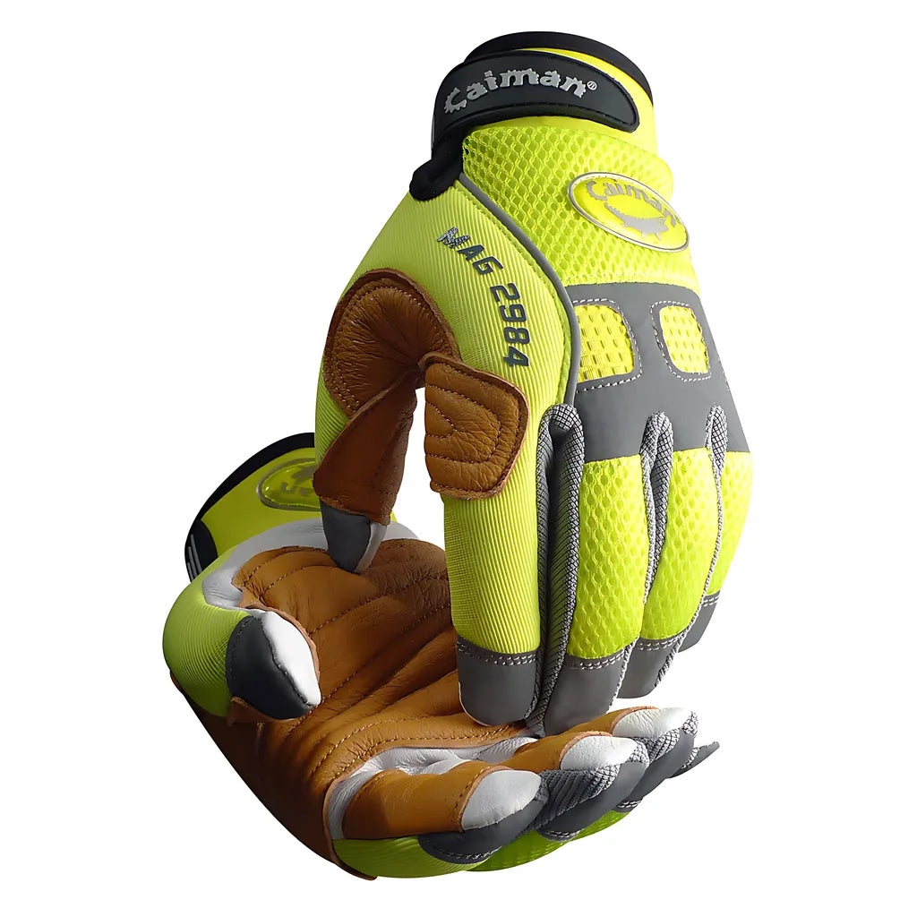 Caiman 2984-6 Multi-Activity Glove With Goat Grain Leather Patch Palm And Hi-Vis Airmesh Back 2984-6-12894