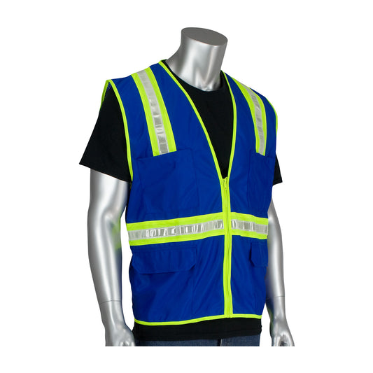 PIP 300-1000-BL/S Non-ANSI Surveyor's Style Safety Vest with a Solid Front, Mesh Back and Prismatic Tape