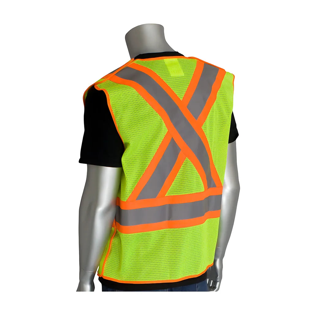 Pip 302-0211-Ly/L Ansi Type R Class 2 And Can/Csa Z96 Two-Tone X-Back Breakaway Mesh Vest 302-0211-LYL-13401