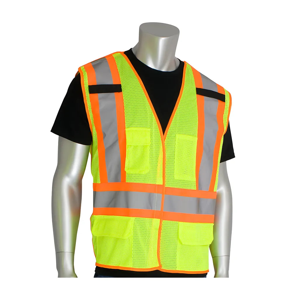 Pip 302-0211-Ly/M Ansi Type R Class 2 And Can/Csa Z96 Two-Tone X-Back Breakaway Mesh Vest 302-0211-LYM-13406