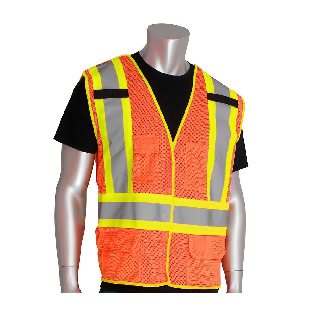 Pip 302-0211-Or/L Ansi Type R Class 2 And Can/Csa Z96 Two-Tone X-Back Breakaway Mesh Vest 302-0211-ORL-13370