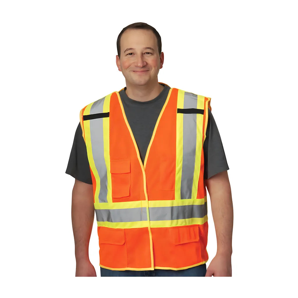 Pip 302-0211-Or/L Ansi Type R Class 2 And Can/Csa Z96 Two-Tone X-Back Breakaway Mesh Vest 302-0211-ORL-13371