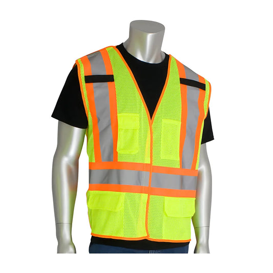 Pip 302-0212-Ly/2X Ansi Type R Class 2 Two-Tone Five Pocket Breakaway Mesh Vest 302-0212-LY2X-13444