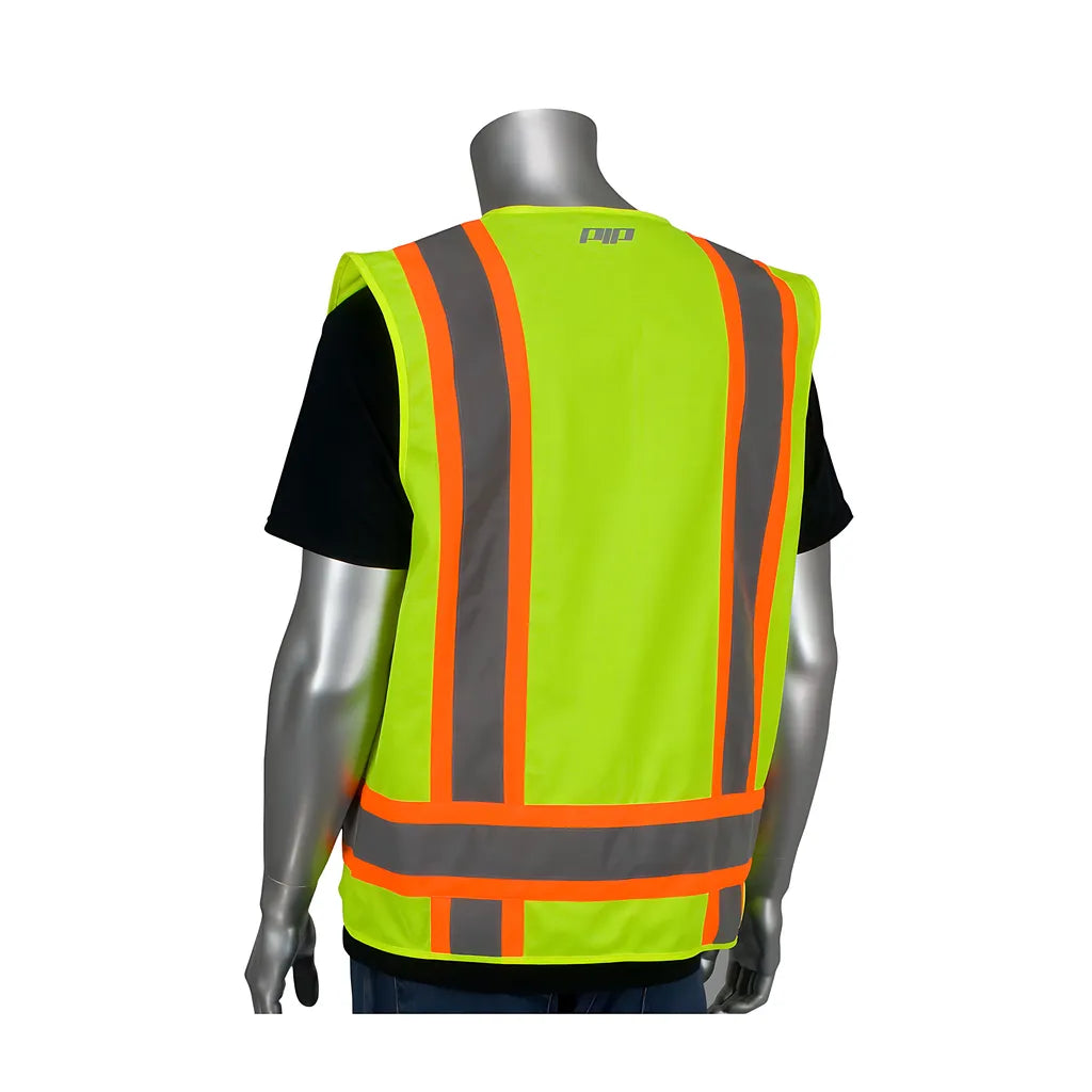 Pip 302-0500S-Yel/M Ansi Type R Class 2 Two-Tone Eleven Pocket Solid Tricot Surveyors Vest 302-0500S-YELM-13584