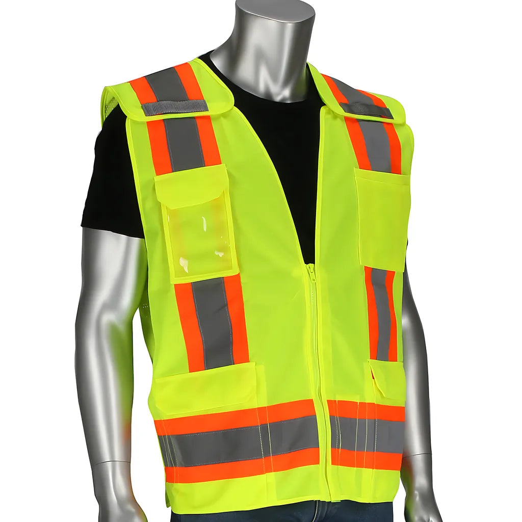 Pip 302-0505-Ly/S Ansi Type R Class 2 Mesh Breakaway Eleven Pocket Surveyors Vest 302-0505-LYS-13613