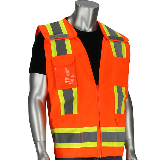 Pip 302-0505-Or/3X Ansi Type R Class 2 Mesh Breakaway Eleven Pocket Surveyors Vest 302-0505-OR3X-13607