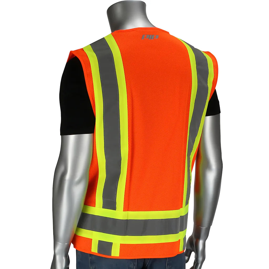 Pip 302-0505-Or/3X Ansi Type R Class 2 Mesh Breakaway Eleven Pocket Surveyors Vest 302-0505-OR3X-13608