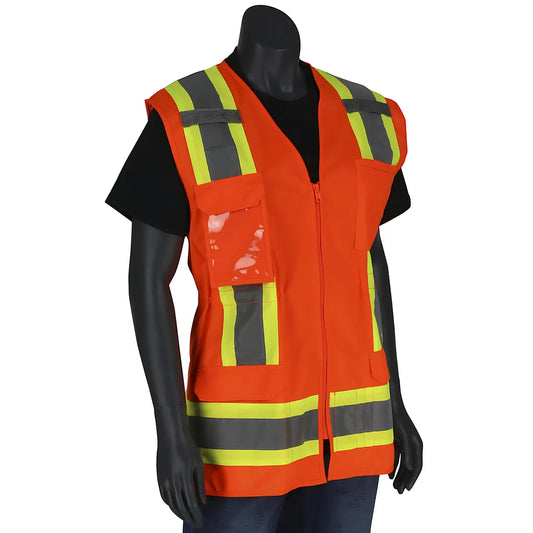 Pip 302-0512-Or/3X Ansi Type R Class 2 Women'S Contoured Two-Tone Eleven Pocket Surveyors Vest With Solid Front And Mesh Back 302-0512-OR3X-13634