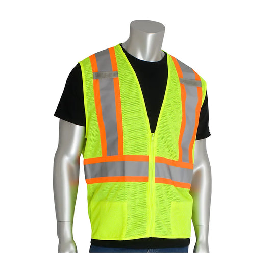 Pip 302-0600D-Ly/3X Ansi Type R Class 2 Two-Tone Mesh Vest With "D" Ring Access 302-0600D-LY3X-13709