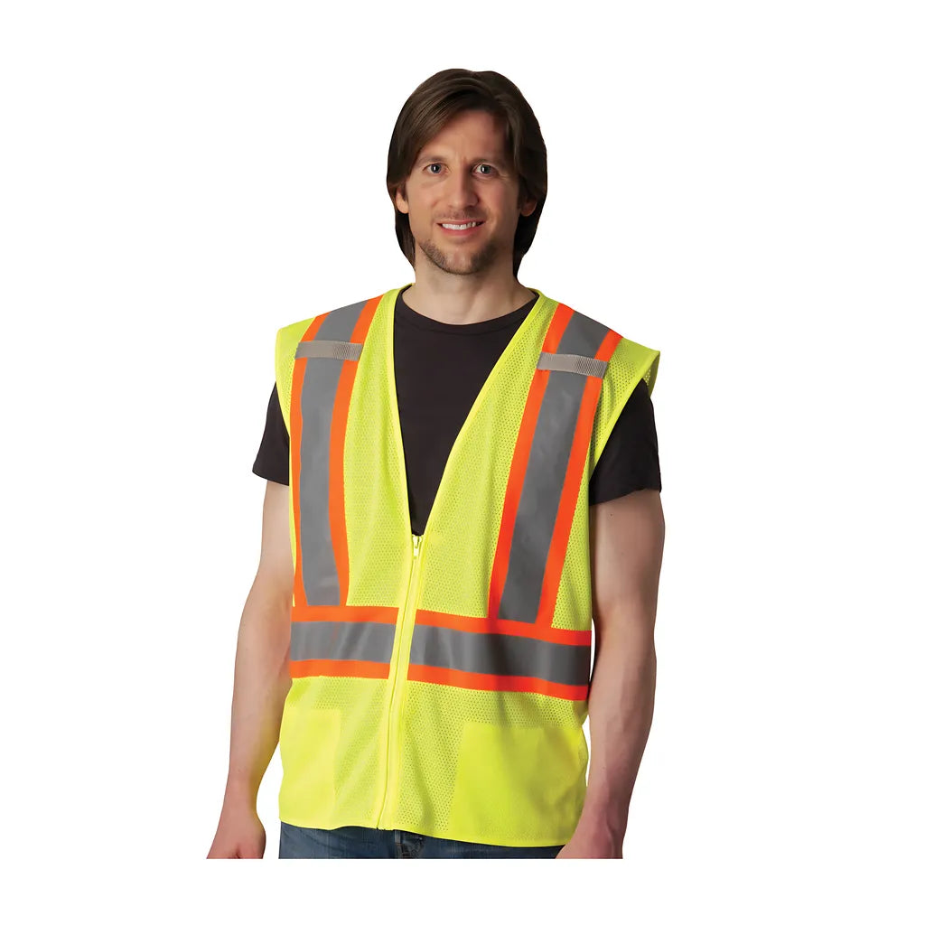 Pip 302-0600D-Ly/M Ansi Type R Class 2 Two-Tone Mesh Vest With "D" Ring Access 302-0600D-LYM-13679