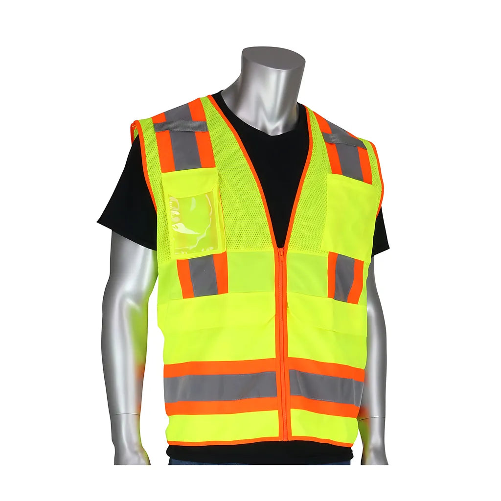 Pip 302-0700-Ly/4X Ansi Type R Class 2 Two-Tone Ten Pocket Surveyors Tech Vest 302-0700-LY4X-13821