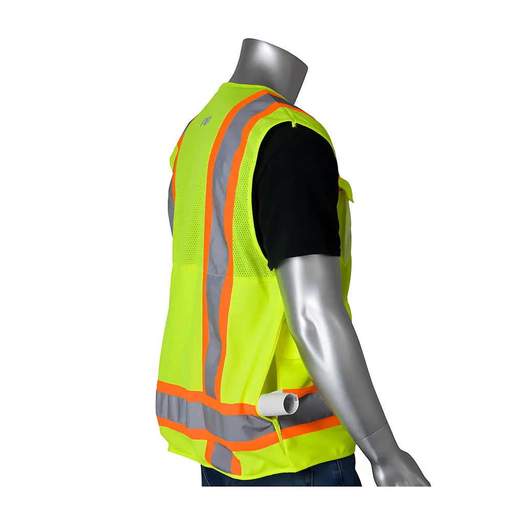 Pip 302-0700-Ly/4X Ansi Type R Class 2 Two-Tone Ten Pocket Surveyors Tech Vest 302-0700-LY4X-13822