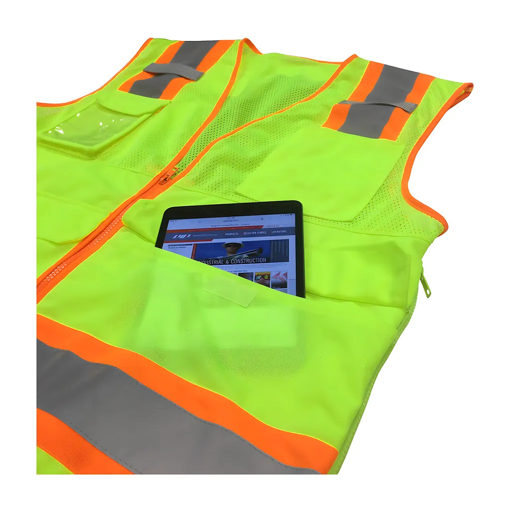 Pip 302-0700-Ly/4X Ansi Type R Class 2 Two-Tone Ten Pocket Surveyors Tech Vest 302-0700-LY4X-13823