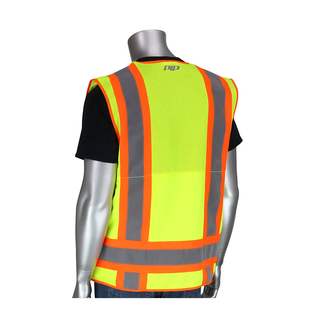 Pip 302-0700-Ly/4X Ansi Type R Class 2 Two-Tone Ten Pocket Surveyors Tech Vest 302-0700-LY4X-13824