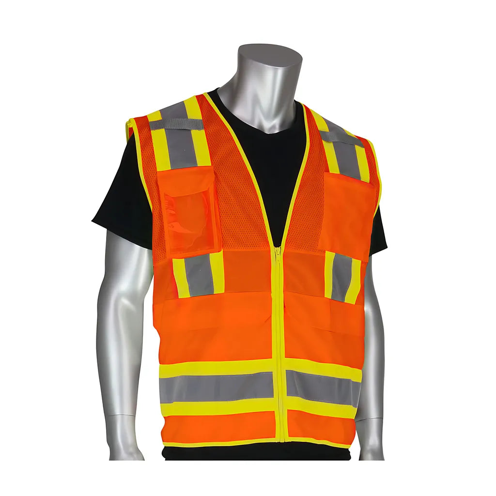 Pip 302-0700-Or/5X Ansi Type R Class 2 Two-Tone Ten Pocket Surveyors Tech Vest 302-0700-OR5X-13794