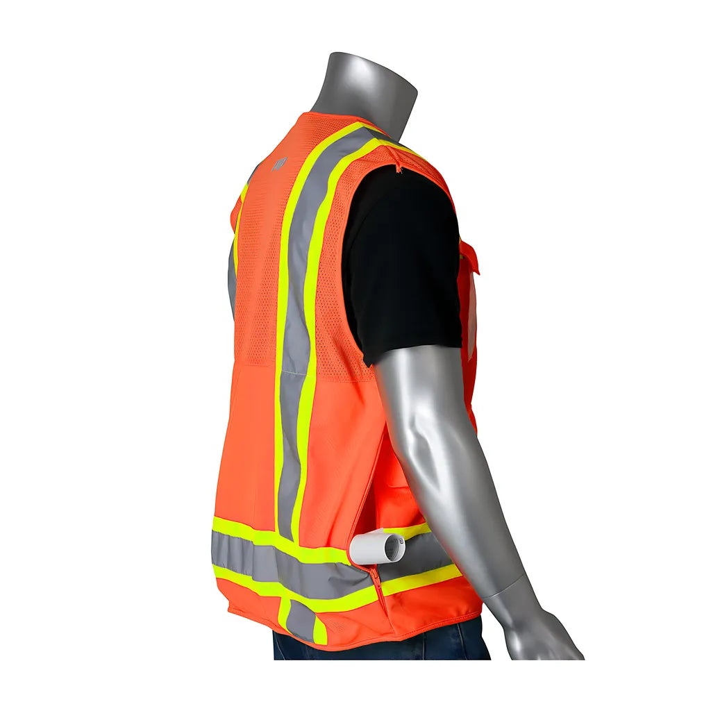Pip 302-0700-Or/5X Ansi Type R Class 2 Two-Tone Ten Pocket Surveyors Tech Vest 302-0700-OR5X-13795