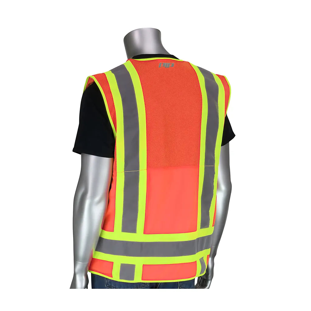 Pip 302-0700-Or/5X Ansi Type R Class 2 Two-Tone Ten Pocket Surveyors Tech Vest 302-0700-OR5X-13796