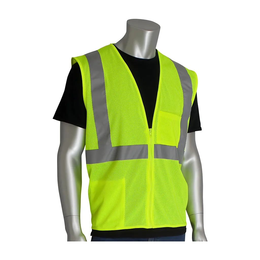 Pip 302-0702Z-Ly/L Ansi Type R Class 2 Two Pocket Zipper Mesh Vest 302-0702Z-LYL-13893
