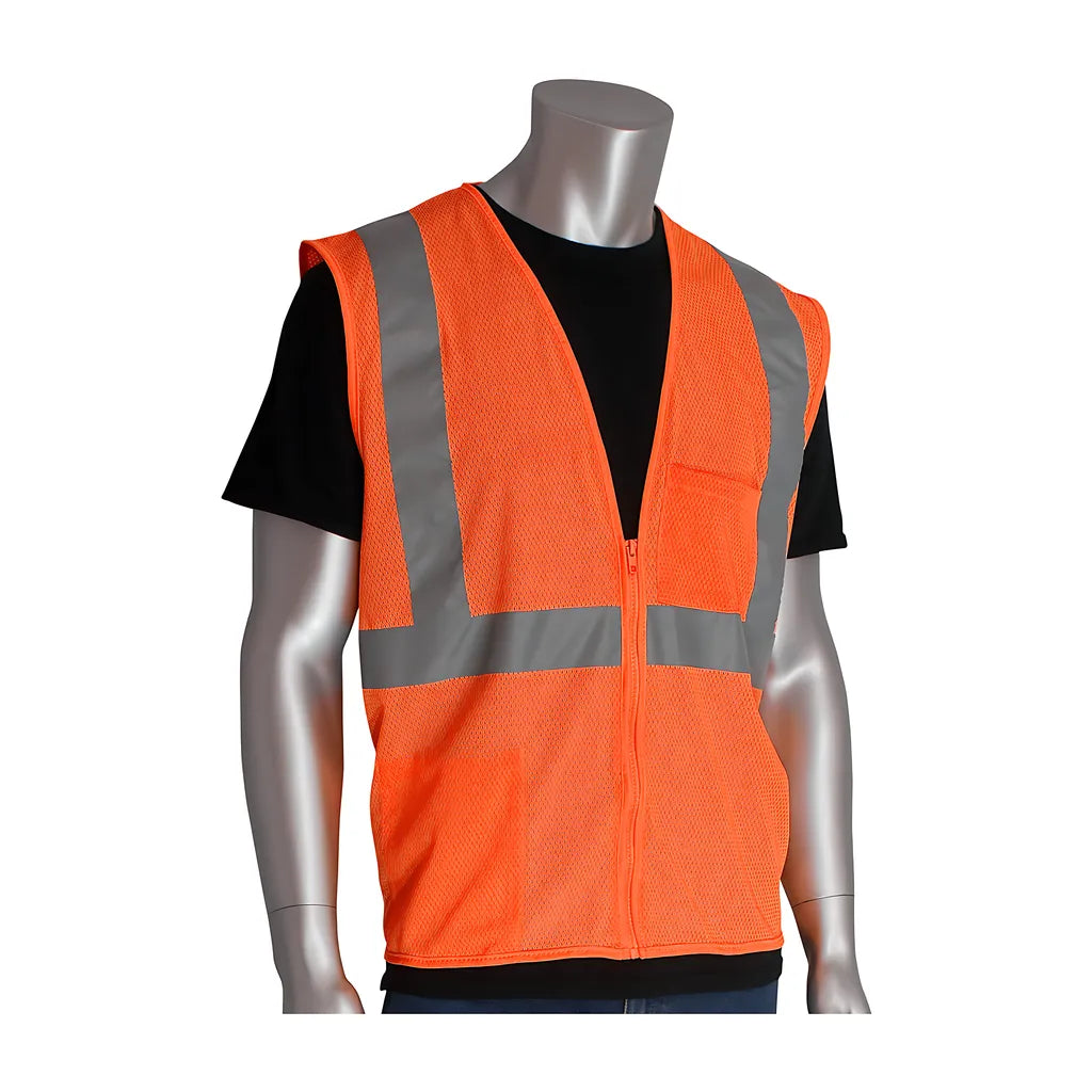 Pip 302-0702Z-Or/L Ansi Type R Class 2 Two Pocket Zipper Mesh Vest 302-0702Z-ORL-13867
