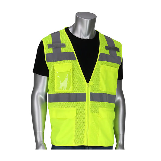 Pip 302-0750-Ly/M Ansi Type R Class 2 Five Pocket Surveyors Vest 302-0750-LYM-13941