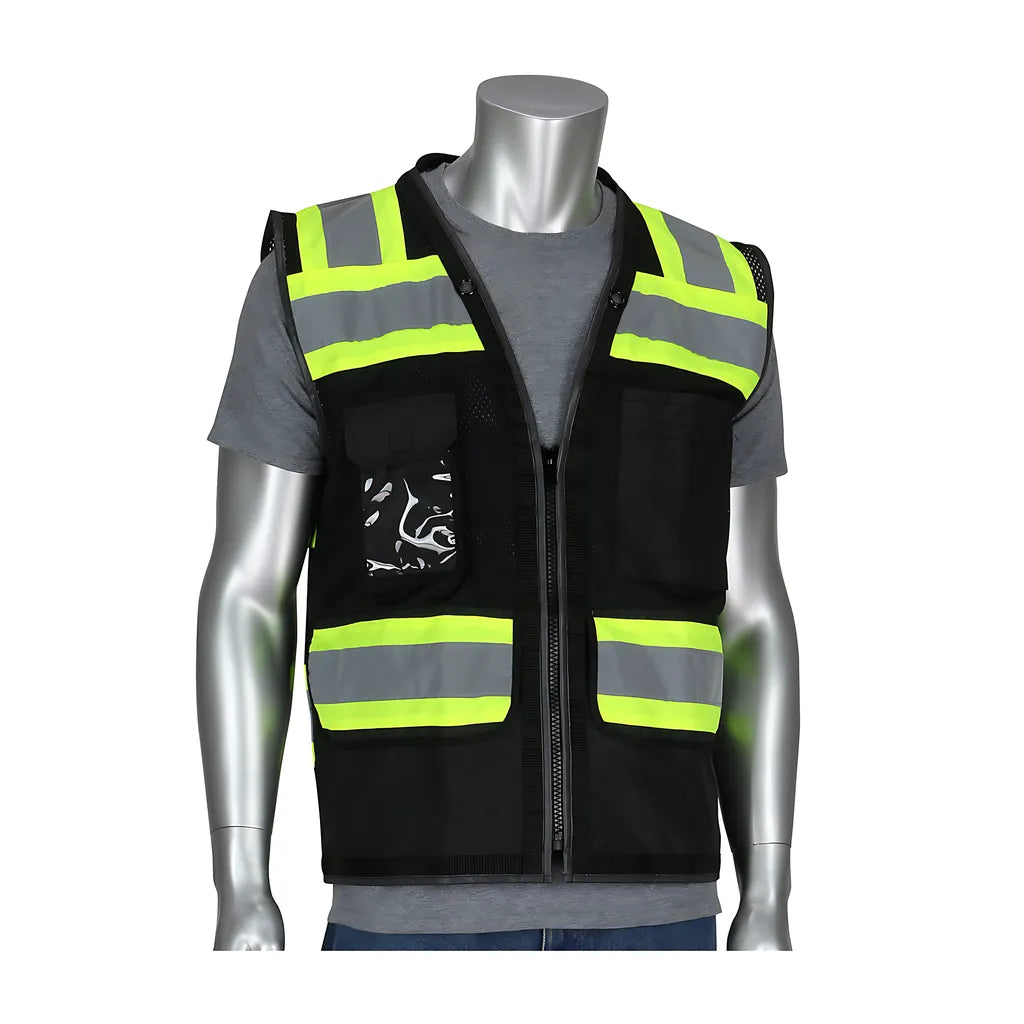 Pip 302-0800D-Bk/2X Ansi Type O Class 1 Black Two-Tone Eleven Pocket Tech-Ready Mesh Surveyors Vest 302-0800D-BK2X-13989