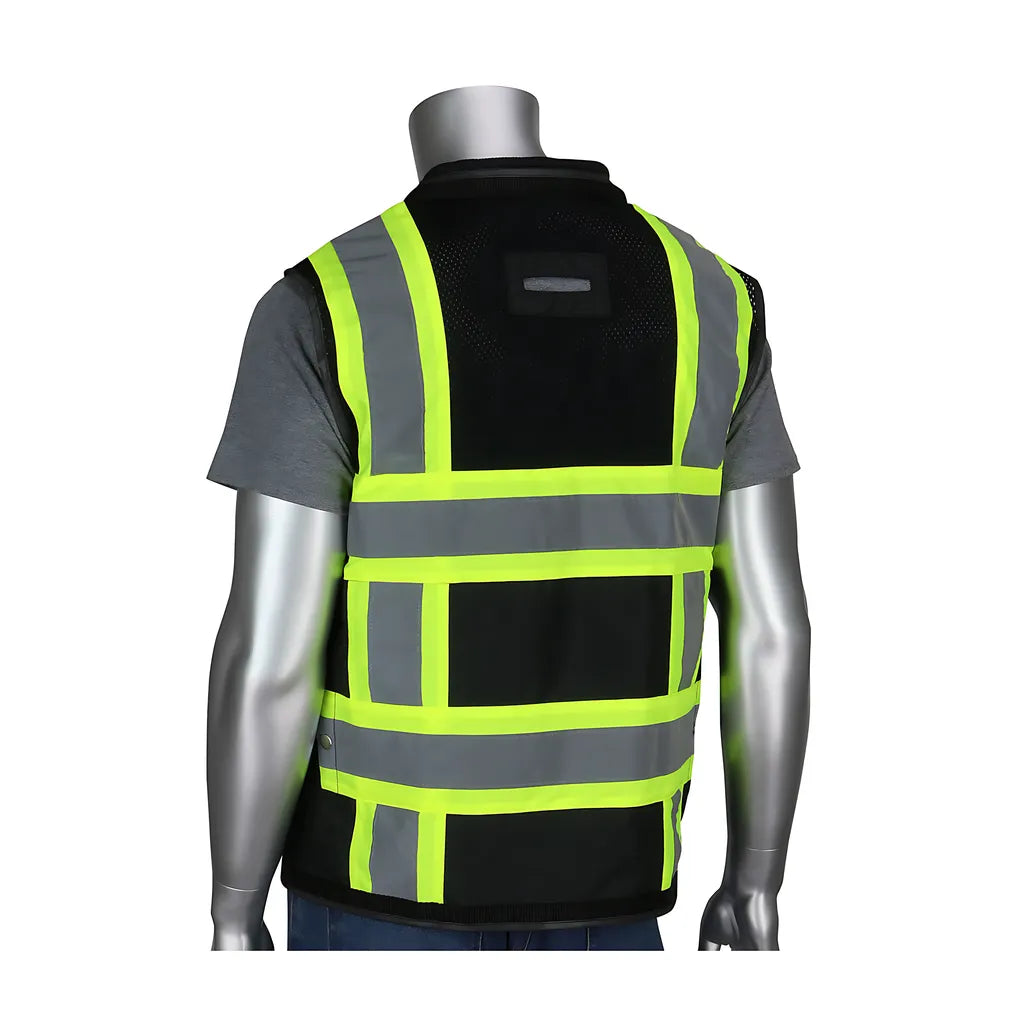 Pip 302-0800D-Bk/4X Ansi Type O Class 1 Black Two-Tone Eleven Pocket Tech-Ready Mesh Surveyors Vest 302-0800D-BK4X-13987