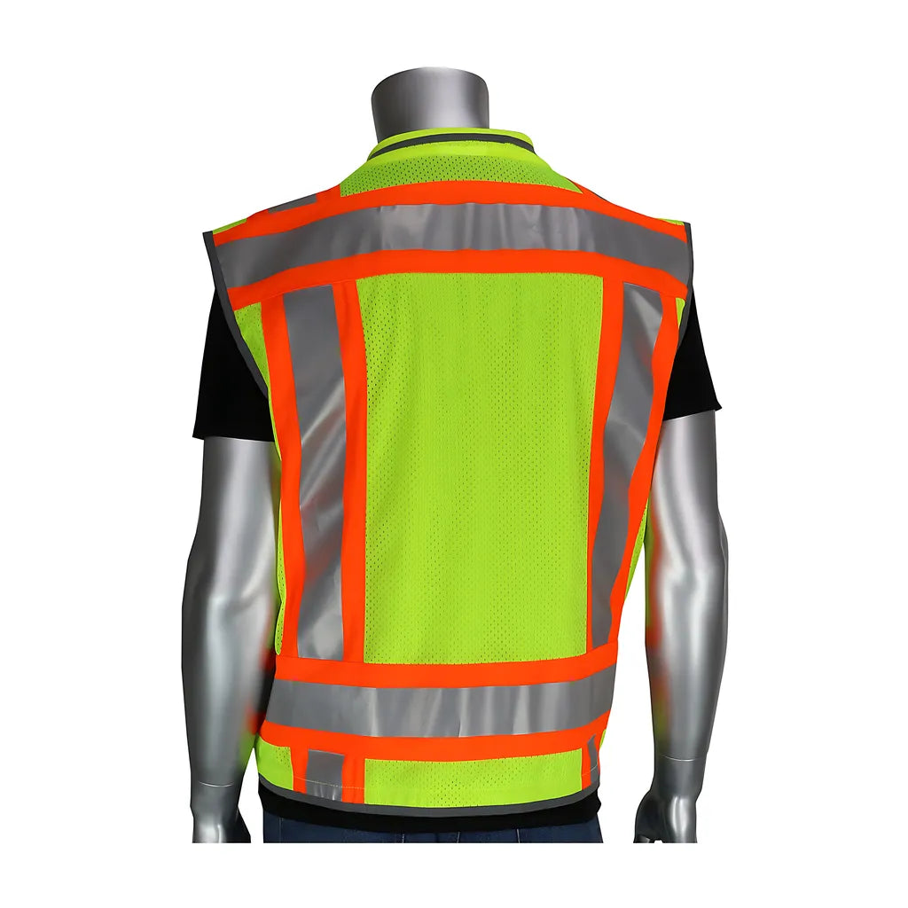 Pip 302-0900-Ly/L Ansi Type R Class 2 Two-Tone Fifteen Pocket Tech-Ready Ripstop Surveyors Vest With Mesh Back 302-0900-LYL-14014