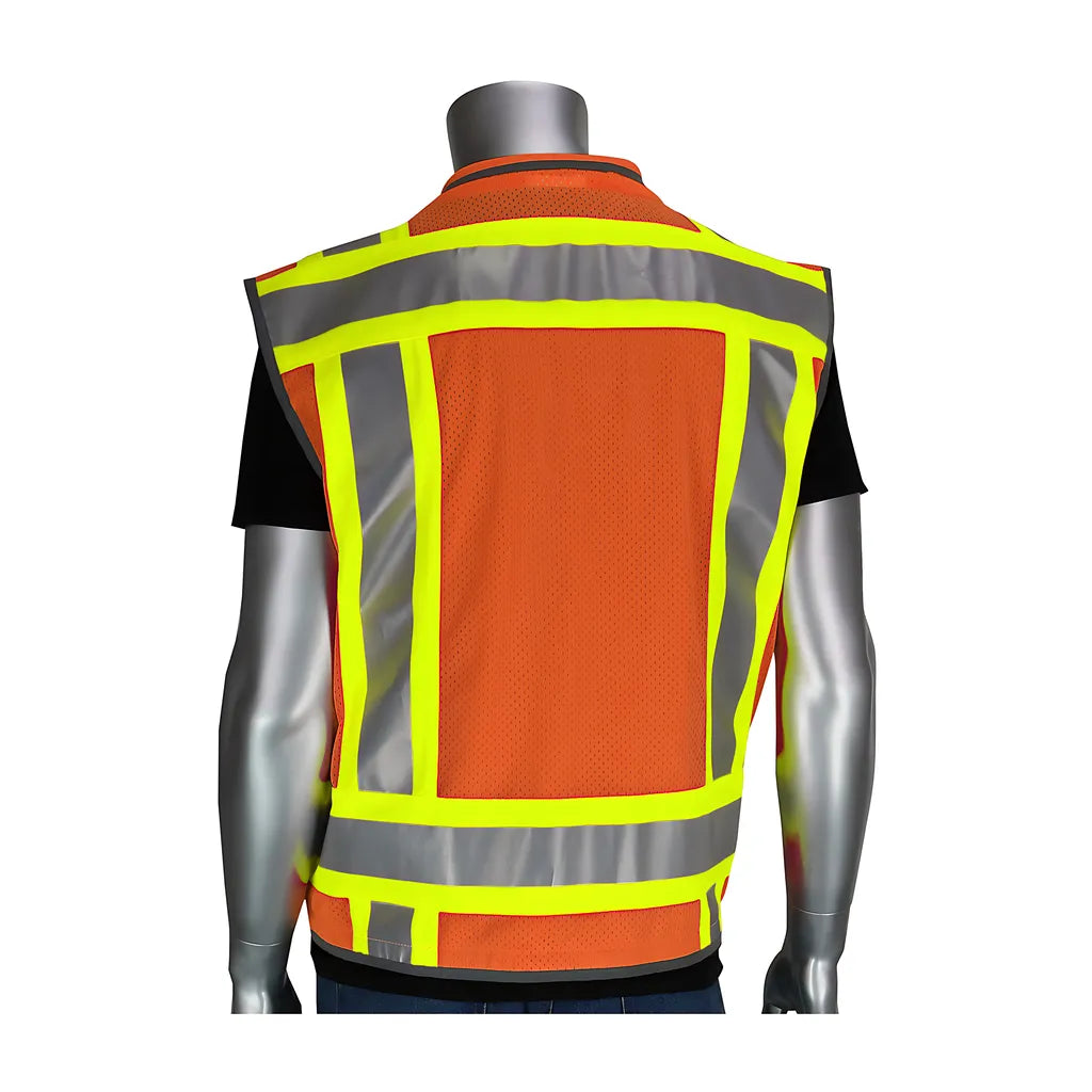 Pip 302-0900-Or/M Ansi Type R Class 2 Two-Tone Fifteen Pocket Tech-Ready Ripstop Surveyors Vest With Mesh Back 302-0900-ORM-13998