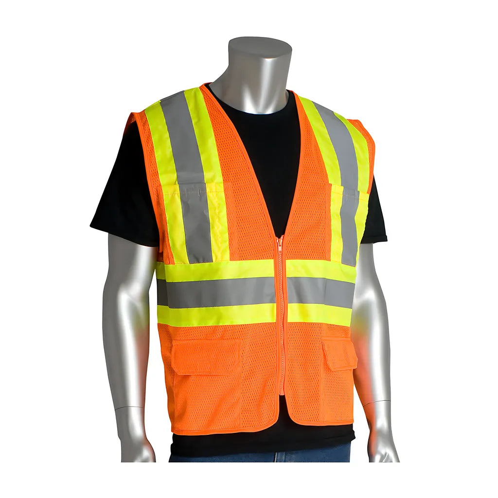 Pip 302-Mvzpor-M Ansi Type R Class 2 Two-Tone Six Pocket Mesh Vest 302-MVZPOR-M-14326