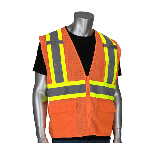 Pip 302-Mvzt-Or/M Ansi Type R Class 2 Two-Tone Six Pocket Mesh Vest 302-MVZT-ORM-14360